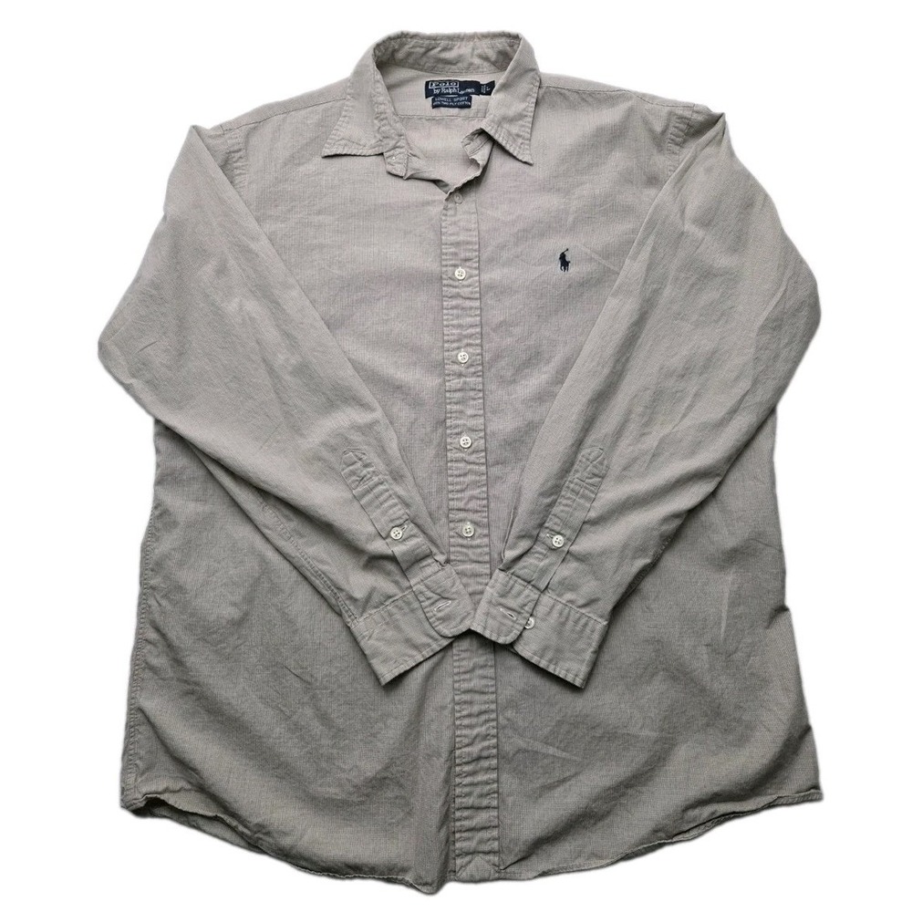 Polo Ralph Lauren Lowell Sport Mens L Tan Micro Check 2-Ply Cotton Shirt